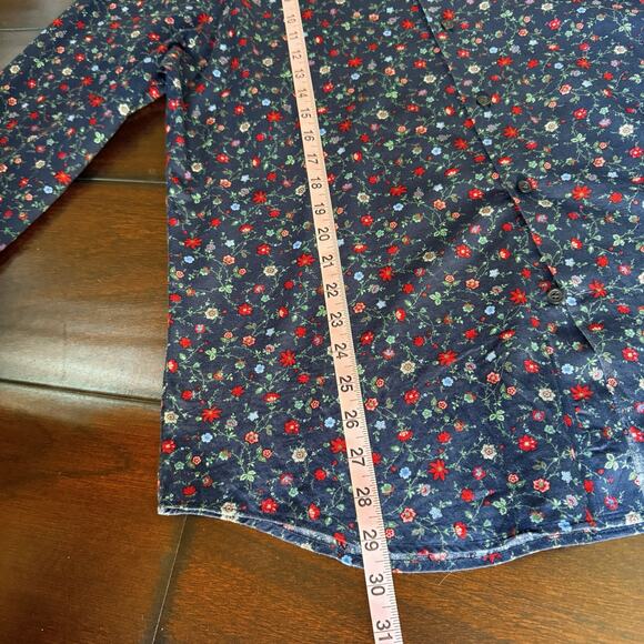 Express Fitted Men's Button-Up Shirt L 16-16½ Navy Blue Red Floral Long Sleeve - Picture 9 of 9